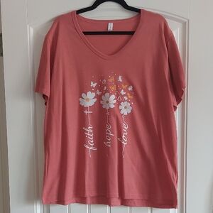 Coral Graphic Tee with Floral Design